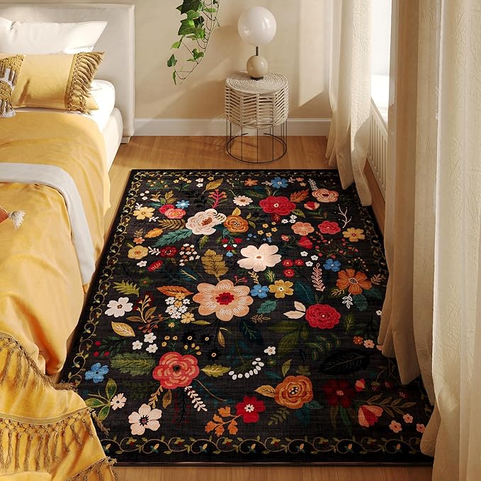 Rugcomf Area Rug 4x6 Rug Washable Boho Rugs Non Slip Low Pile Floral Small - Image 4