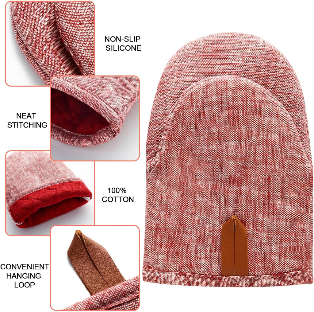 4Pcs Heat Resistant Oven Mitts & Potholders (Up to 500°F), Flexible Kitchen Accessories for BBQ, Baking, Microwave, Stovetop Use and More (Pink)