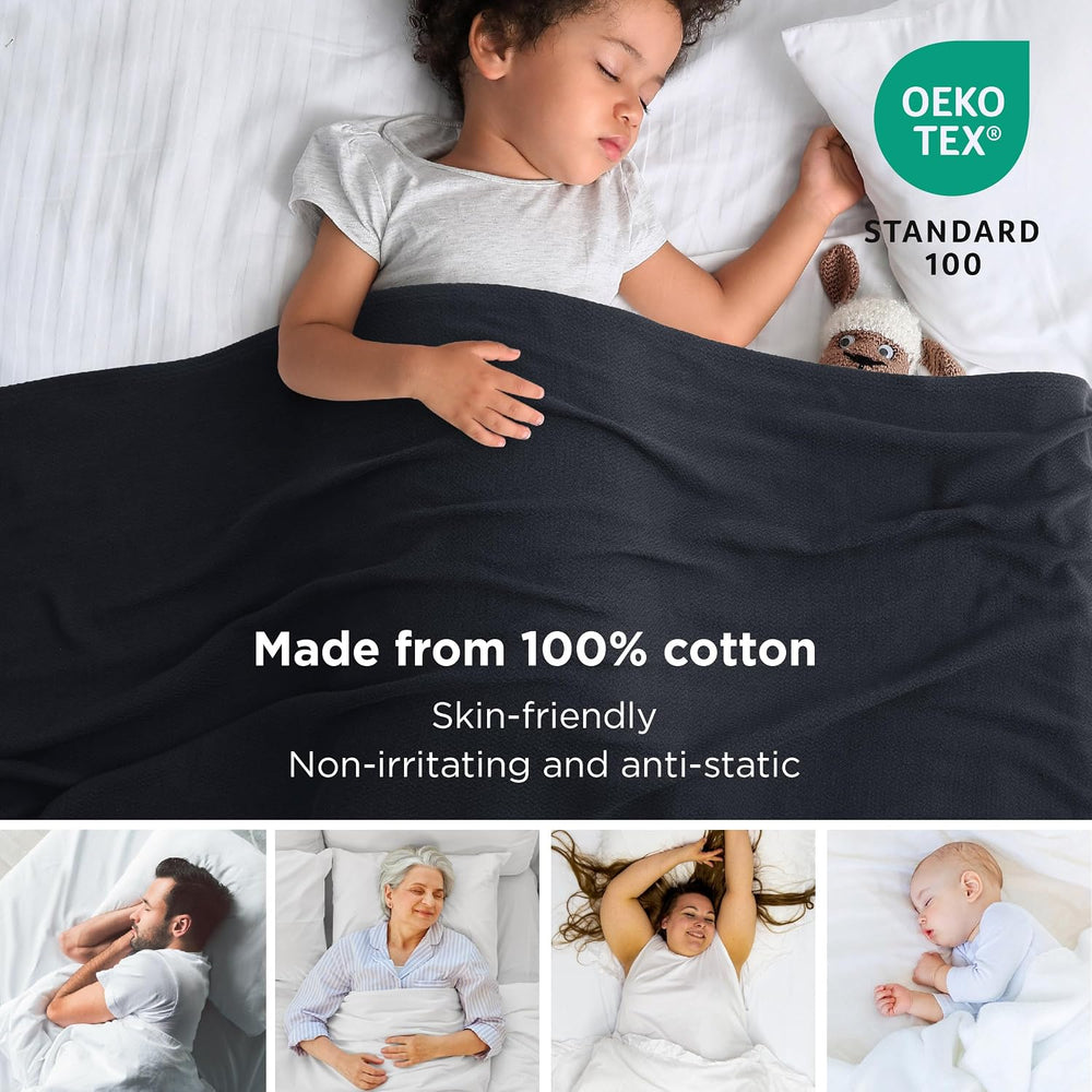 Bedsure 100% Cotton Blanket, Herringbone Weave, Full, Black