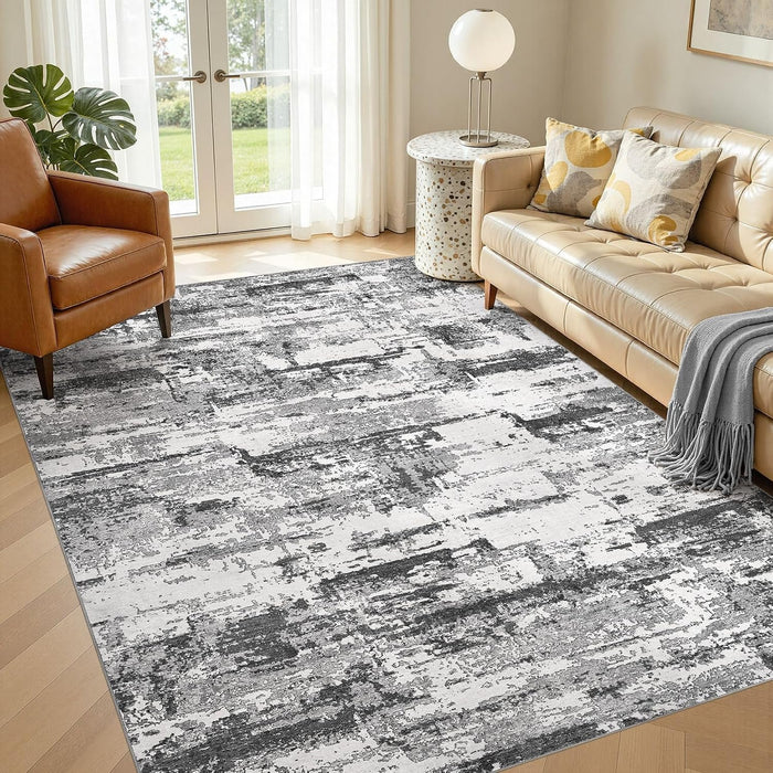 5x7 Area Rugs Abstract Washable Living Room Rug, Black Grey