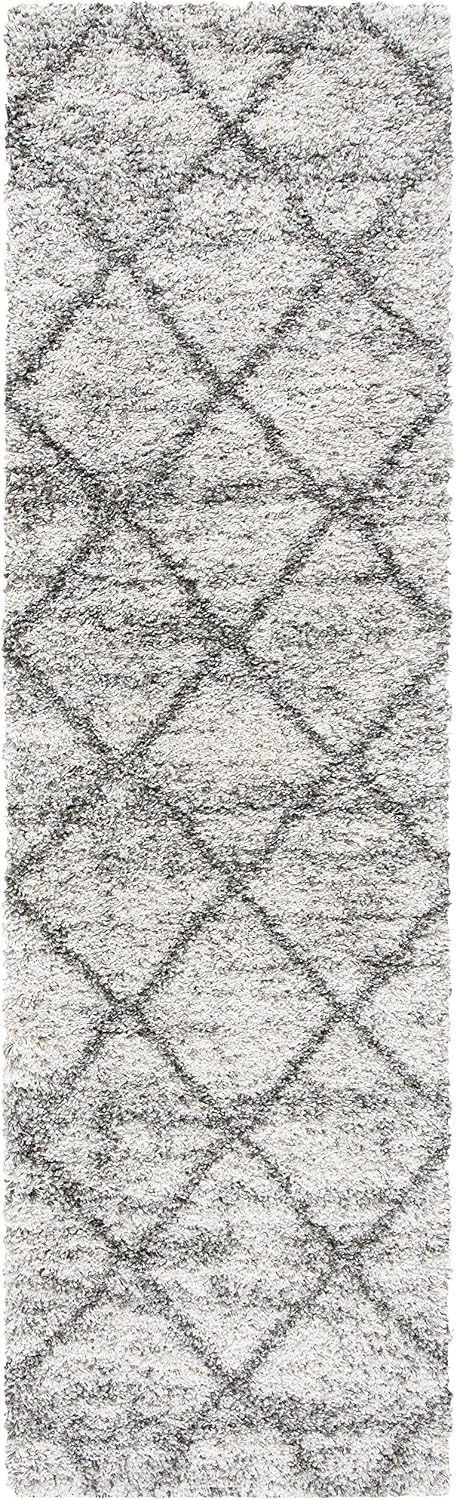 SAFAVIEH Hudson Shag Collection Runner Rug - 2'3" x 6', Grey & Beige, Modern Trellis Design, Non-Shedding & Easy Care, 2-inch Thick Ideal for High Traffic Areas in Living Room, Bedroom (SGH281J)