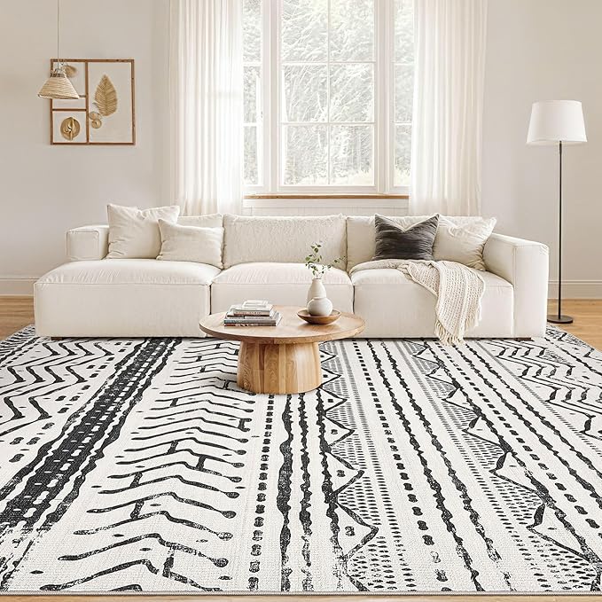 Nakagishi Black Rug Living Room Rugs: 9x12 Machine Washable Boho Large Neutral - Image 4