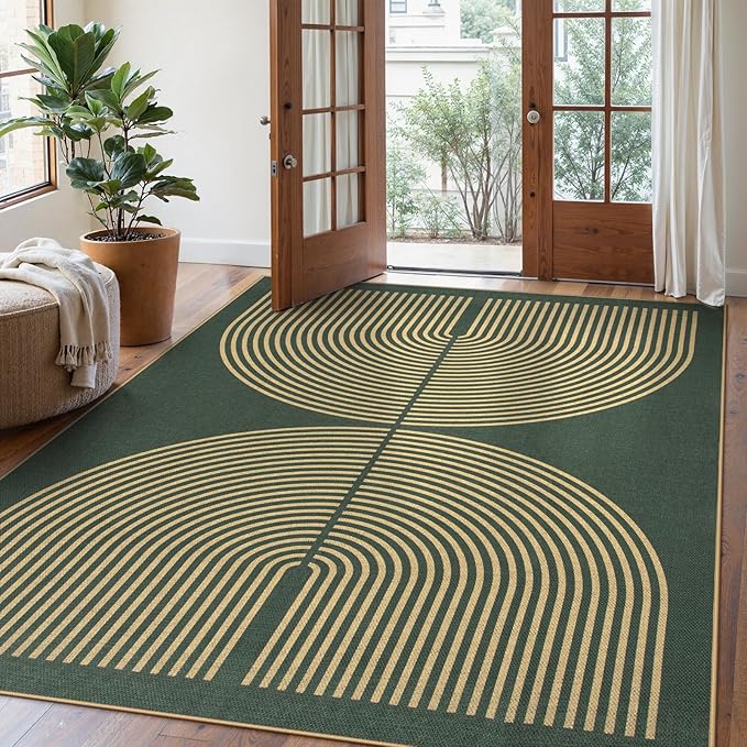 Lahome Enfys Modern Rainbow Easy Jute Indoor Outdoor Rugs, 5x7 Dark Green Rug - Image 2
