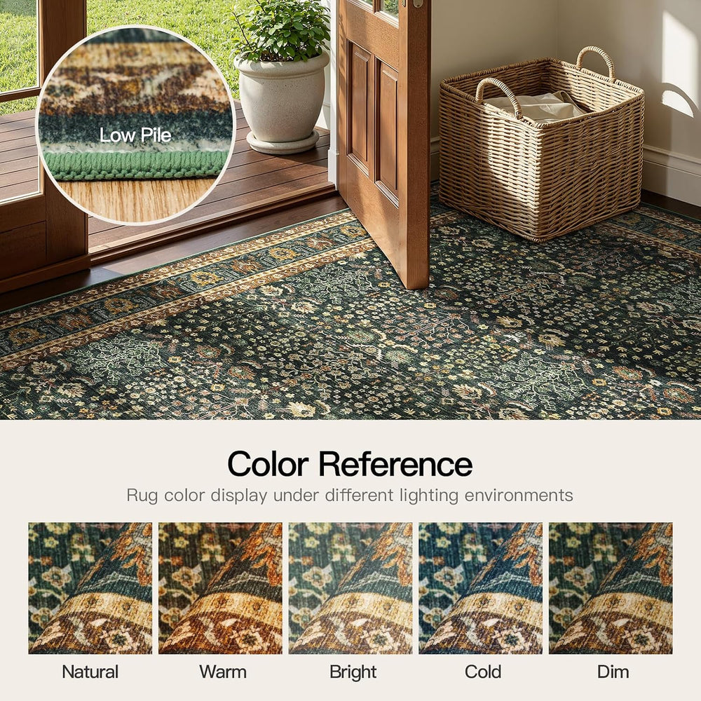 10x14 Washable Area Rug for Living Room, Non-Slip Green Boho Carpet