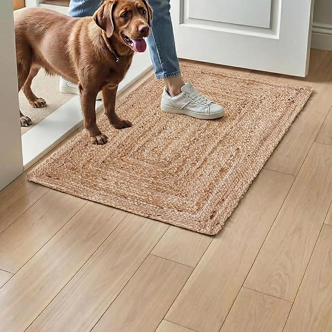Hausattire Hand Woven Jute Braided Rug, Reversible Boho Entry Area Rugs - Image 6