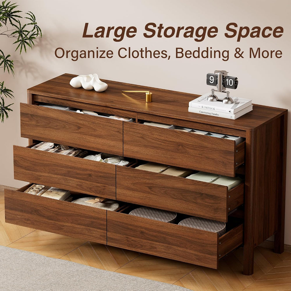 Furniway Walnut Mid-Century Modern Dresser and Nightstand Sets 3 Piece