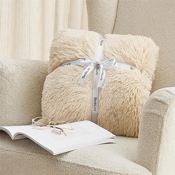 Bedsure GentleSoft Fluffy Beige King Size Blanket - Image 7