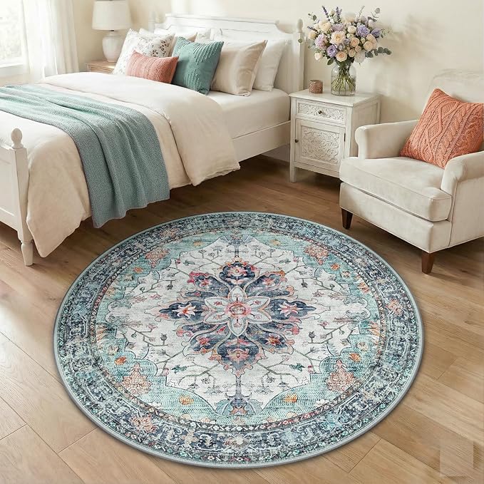 RELEANY Area Rugs 4ft Washable Non-Slip, Floral Vintage Distress Print Pattern - Image 3