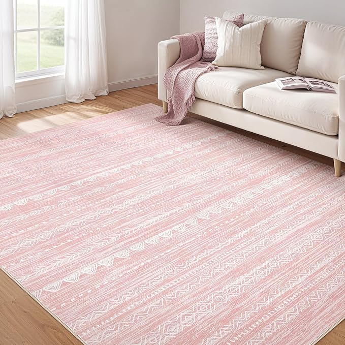 Nakagishi Pink Rugs for Bedroom Girls: 5x7 Washable Boho Large Neutral Area Rug by NakagishiAreaRug