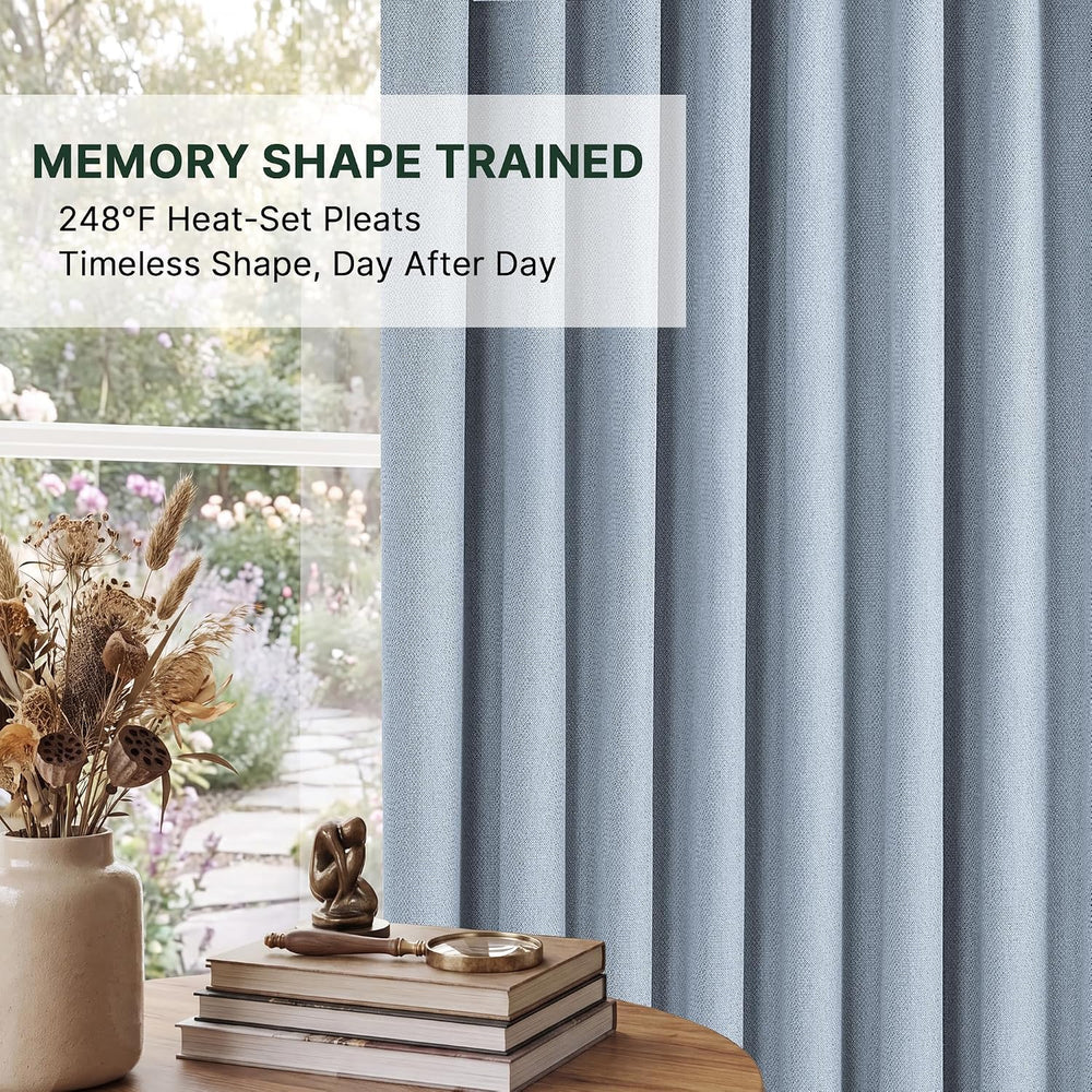 H.VERSAILTEX Slate Blue 100% Blackout Pinch Pleated Curtains 108 Inch Long