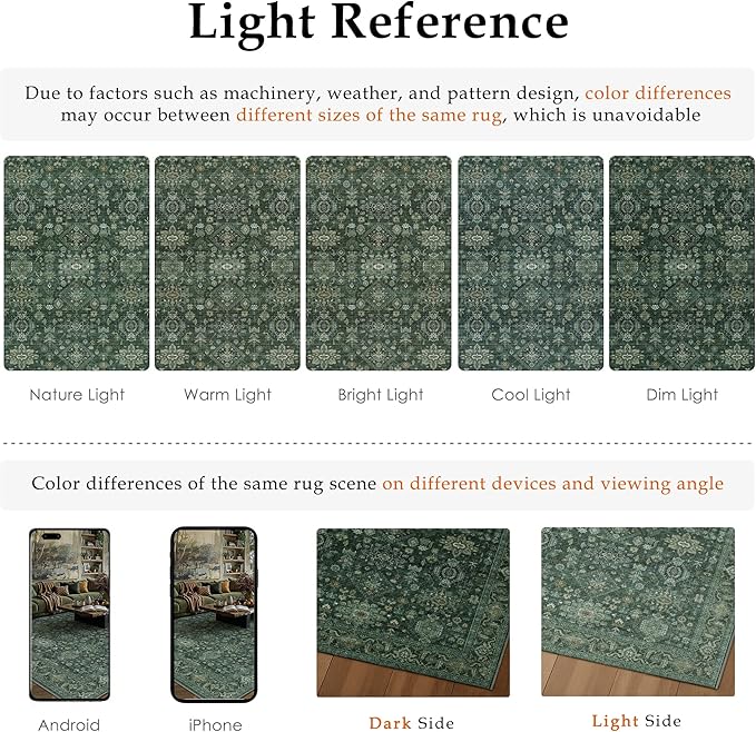 5x7 Washable Area Rug for Living Room Bedroom Vintage Green Soft Low Pile - Image 6