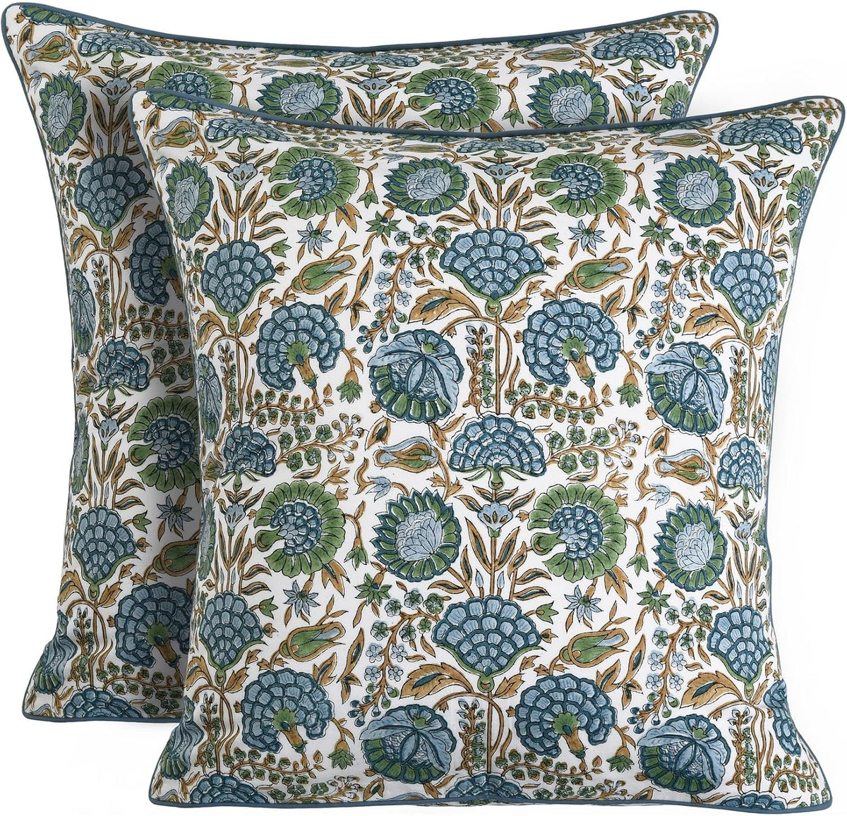 ridhi asparagus green block print cotton pillow cover, main product view