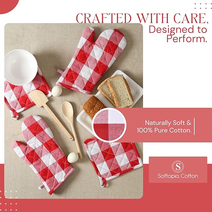 Oven Mitt & Pot Holder Buffalo Plaid Check 100% Cotton Heat Resistant Oven - Image 7