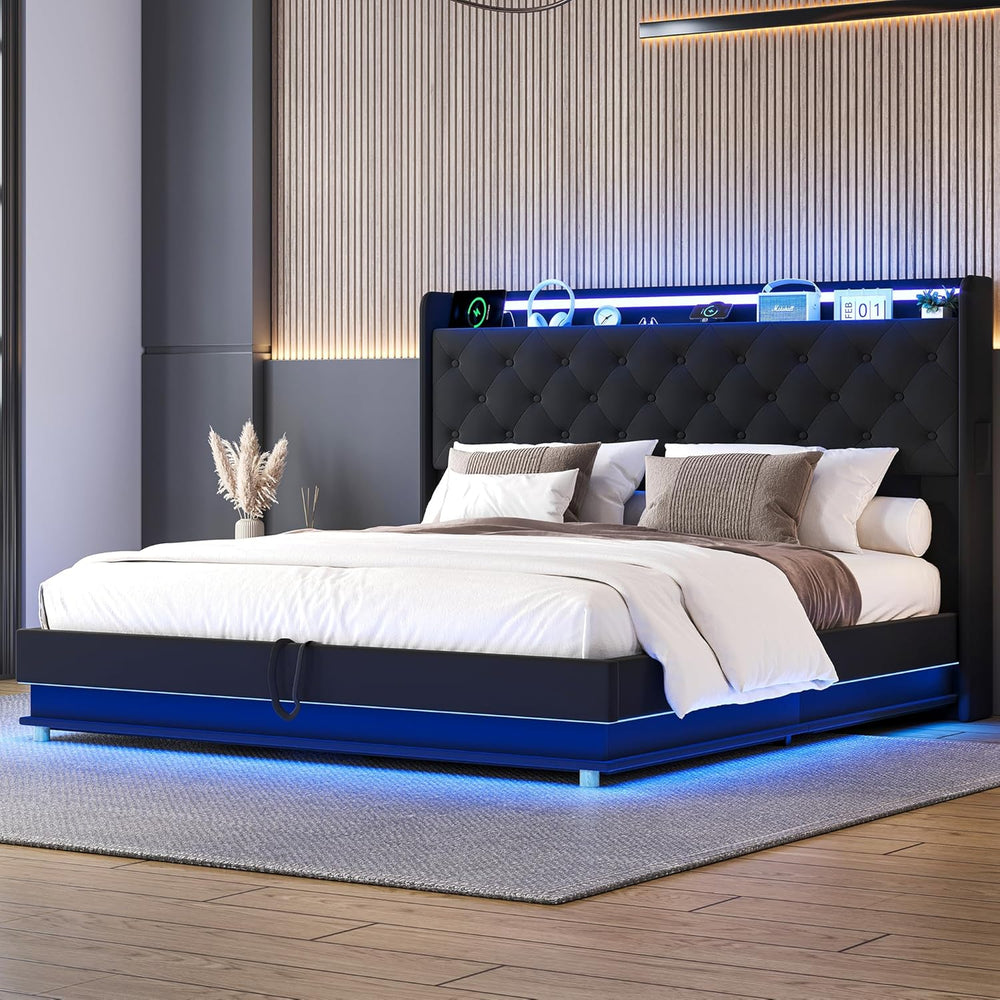 Ailisite Lift Up Storage Bed Full, Bed Frame Full Size with Charging Station ...