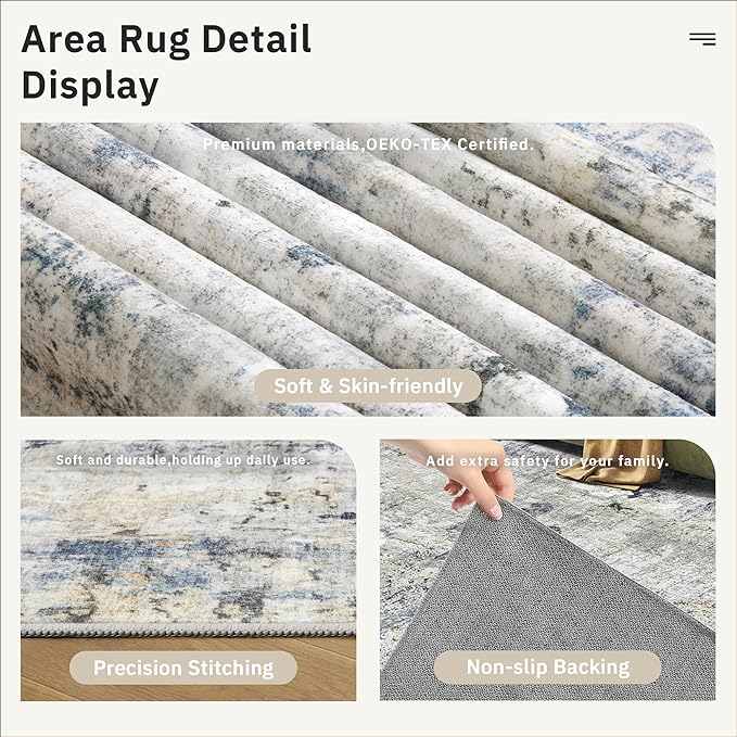 Abstract Rug 8x10 Large Living Room Rugs Neutral Modern Washable Area Rugs - Image 6
