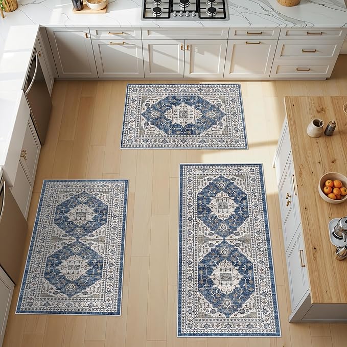 Washable 4-Piece Kitchen Floor Mats: Farmhouse Non-Slip Kitchen Sink Rug Easy by HYHAOYUNLAI