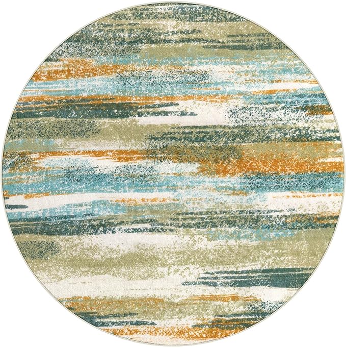 Lansny Modern Abstract Round Rug 6Ft, Soft Circular Dining Room Rug Thin Print - Image 9