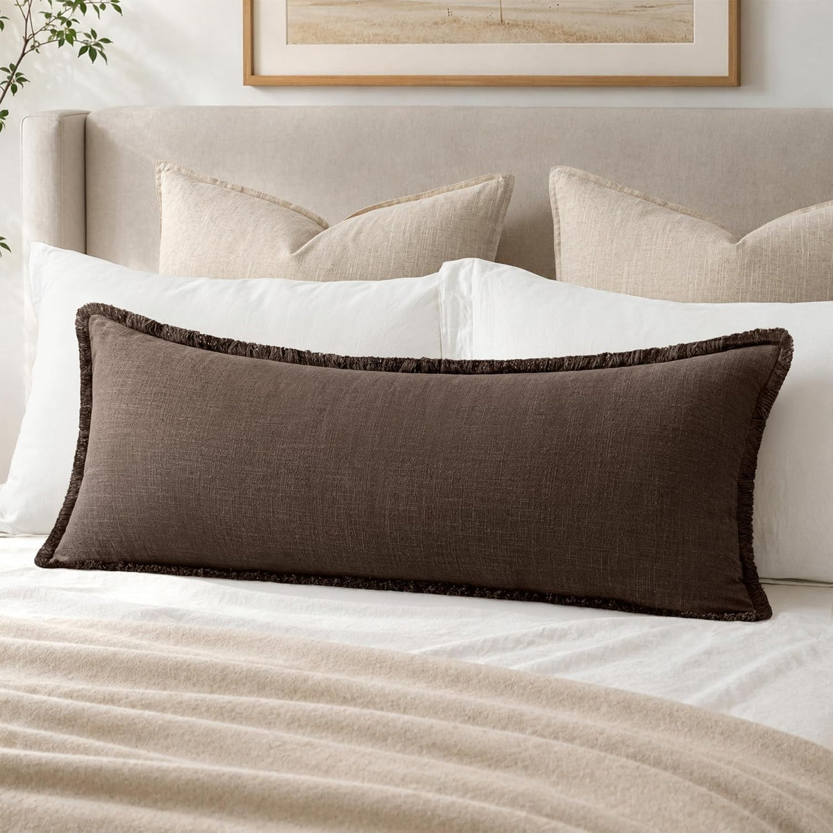 miulee 14x36 long linen fringe lumbar pillow covers, main product view