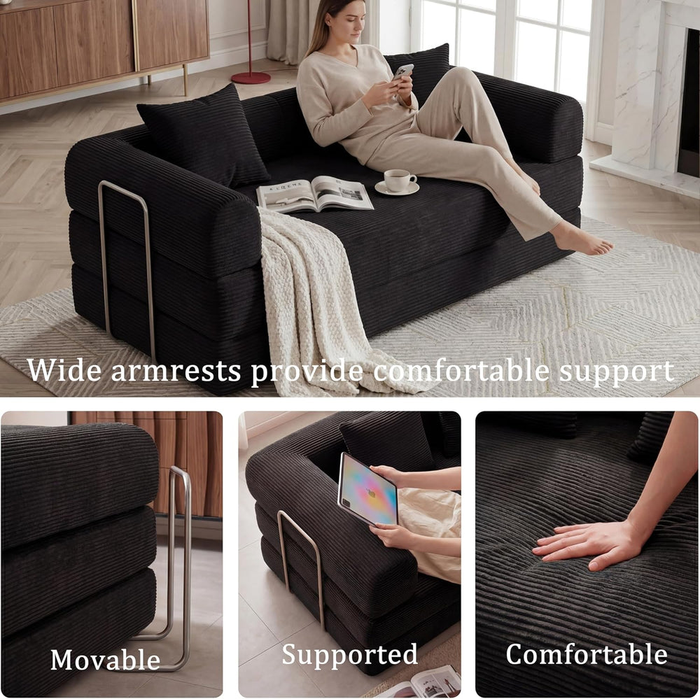 Futon Sofa Bed Modular Loveseat Sleeper Folding Pull Out Couch with Pillows, ...