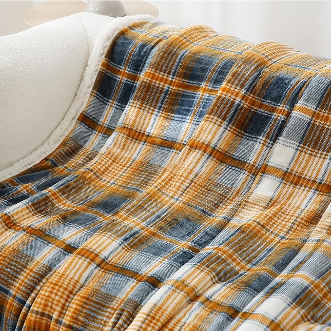 PU MEI Sherpa Blanket Twin Plaid Thick Bed Blanket, 60”*80” Super Soft Flannel - Image 2