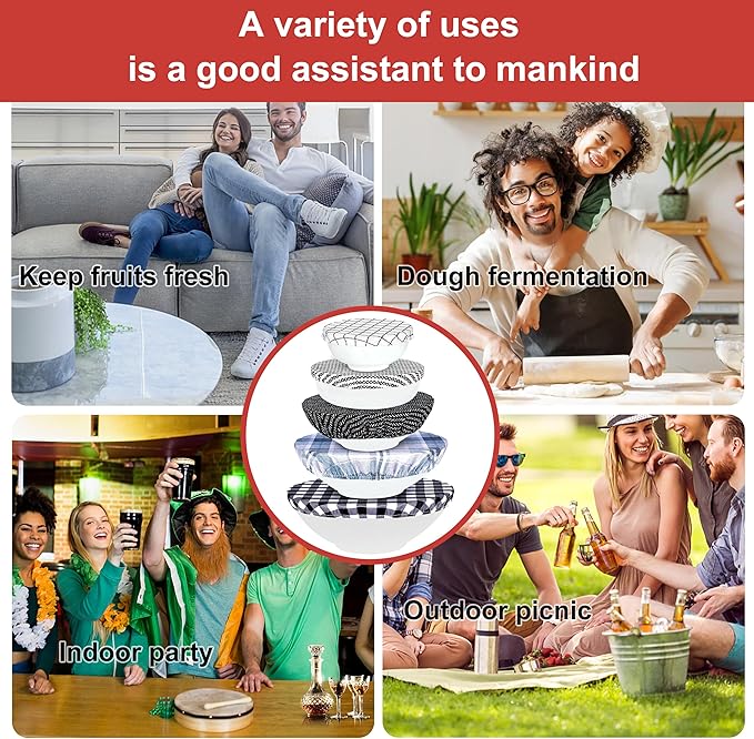 10Pcs Reusable Bowl Covers In 5 Size, Stretch Cloth Fabric Dish Cover Kitchen - Image 6
