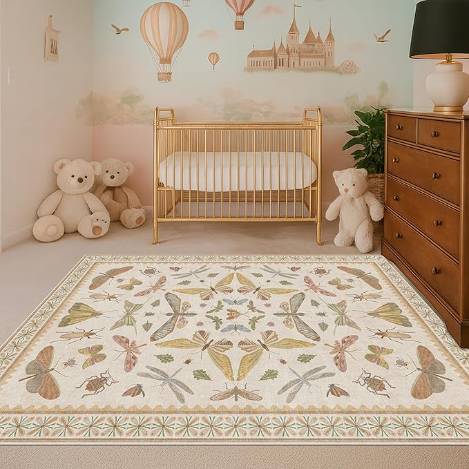 Hazo Haus 3x5 Washable Non-Slip Bathroom Rug, Colorful Insect Rug - Image 3