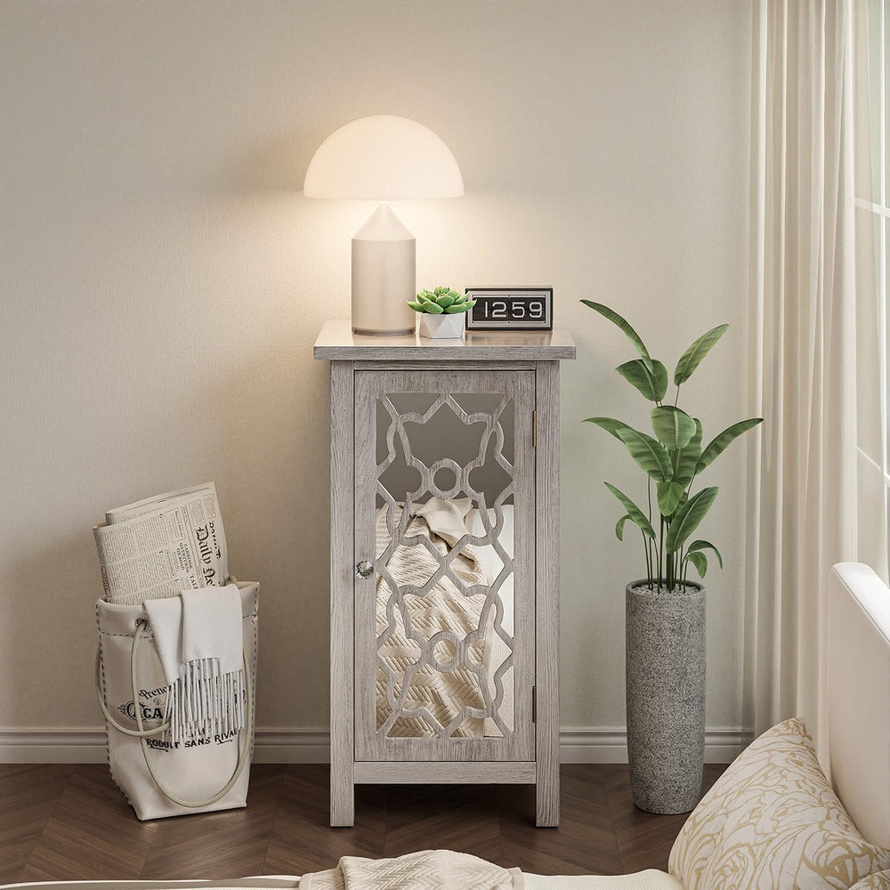 COZAYH Modern Farmhouse Nightstand with Mirror Front and 2 Shelves, Retro Tal...