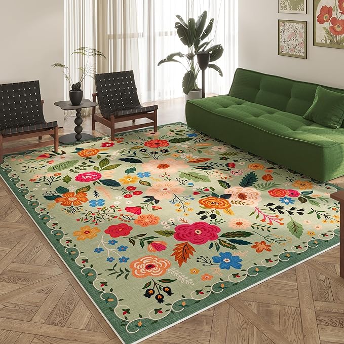 Rugcomf Area Rugs 9x12 Living Room Clearance Washable Boho Rug Non Slip Floral by Rugcomf