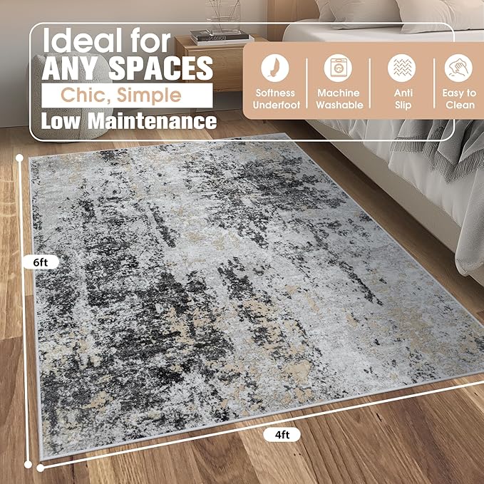 4x6 Area Rugs for Living Room Rug Washable: Abstract Rug for Dining Room - Image 2