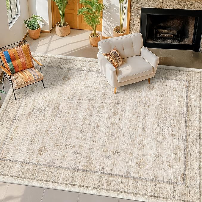Washable Cream Rug 4x6 for Office, Non Slip Rugs for Kitchen, Low Pile Neutral - Image 3