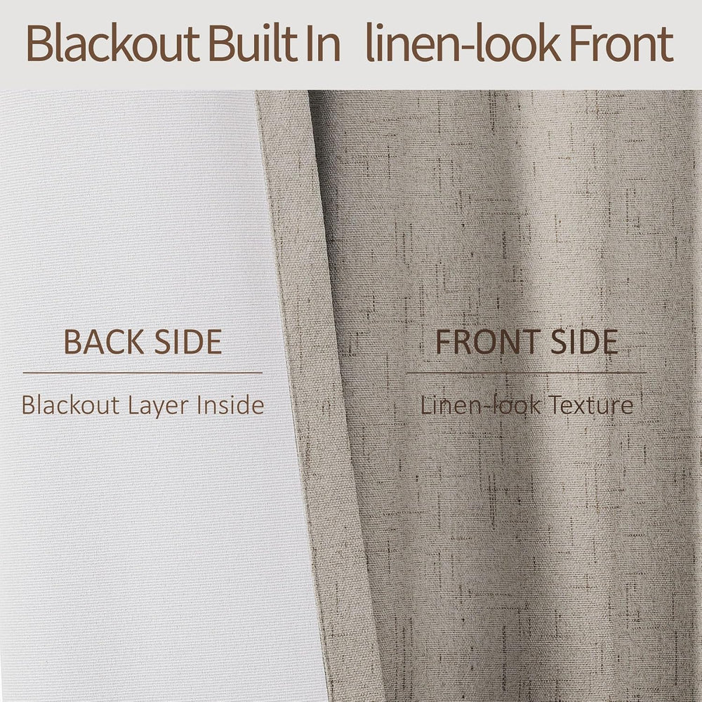 Faux Linen Blackout Curtains for Bedroom 108 Inches Long, 2 Panels