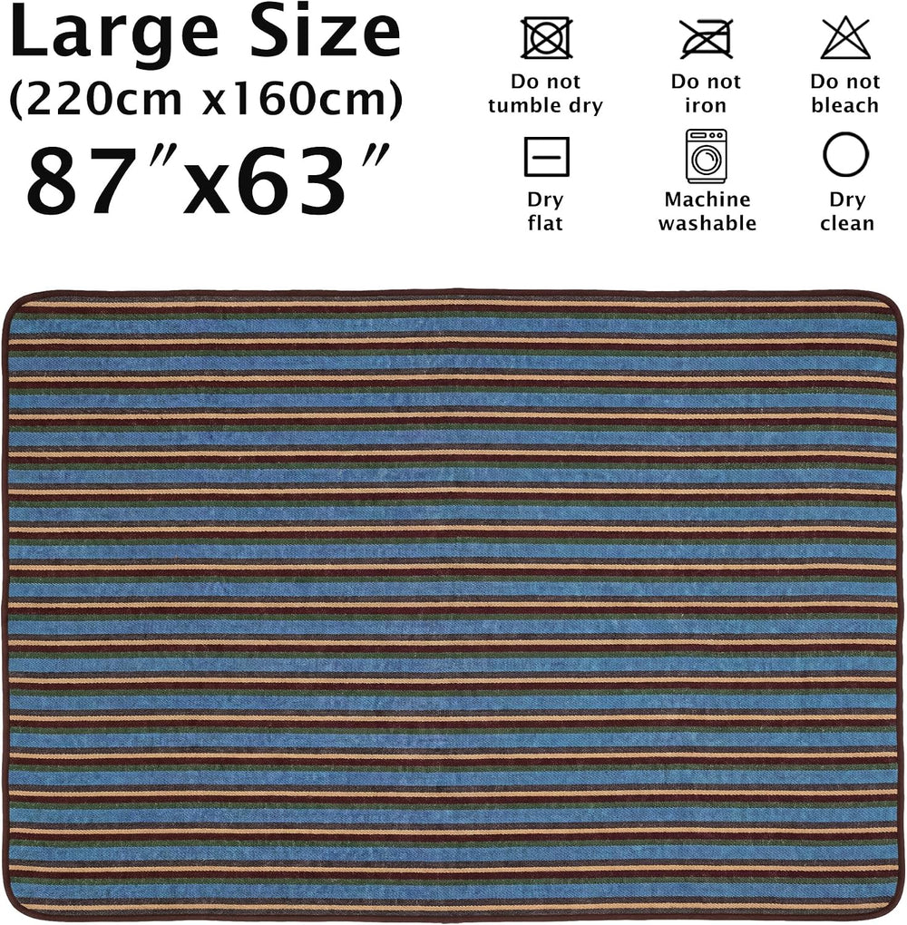 PuTian Merino Wool Blanket, 87" x 63", Retro Multicolor Stripes