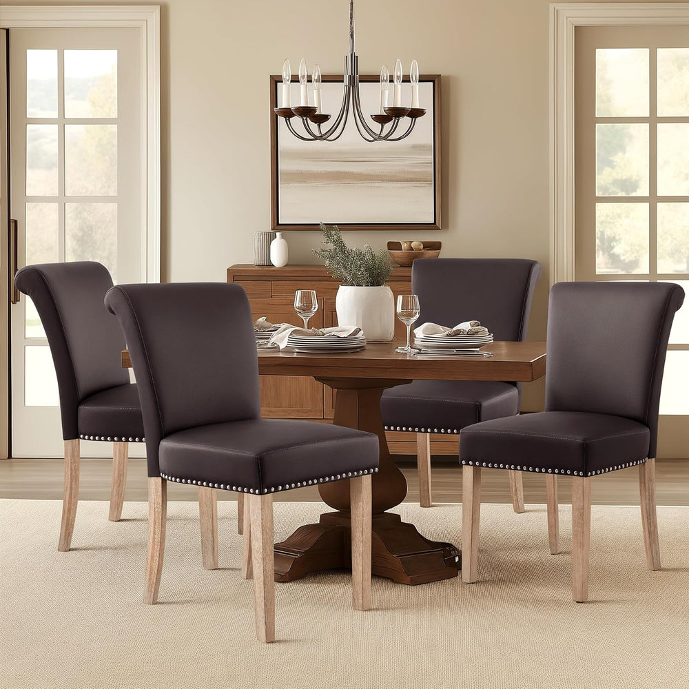 CHUN YI Dining Chairs Set of 4, Faux Leather Upholstered Dining Room Chairs w...