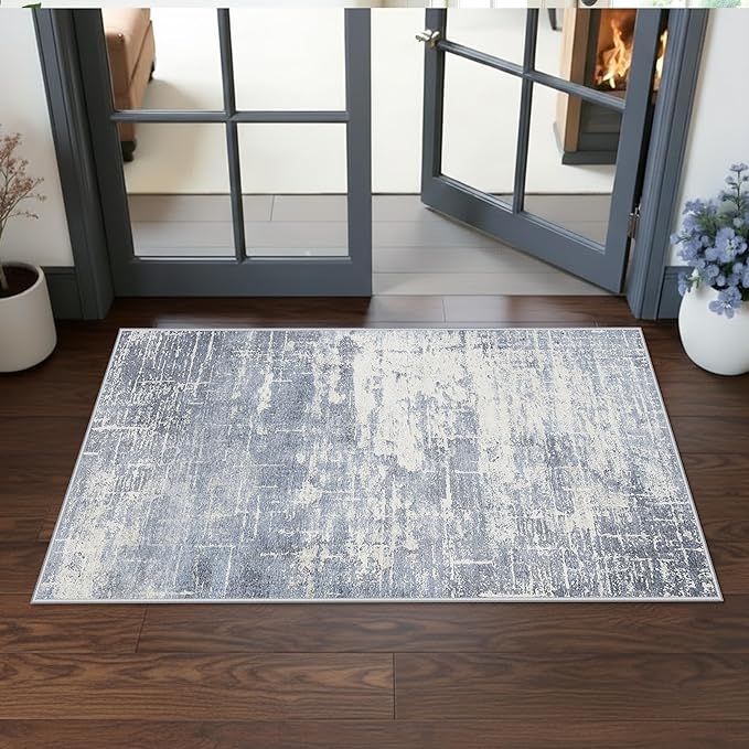 Washable 2x4 Kitchen Area Rugs: Abstract Stain-Resistant Sink Rug Non-Slip by HYHAOYUNLAI