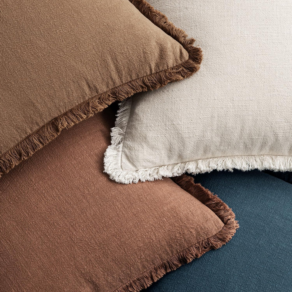 MIULEE Decorative Linen Fringe Throw Pillow Covers 18x18 Beige/Brown/Blue