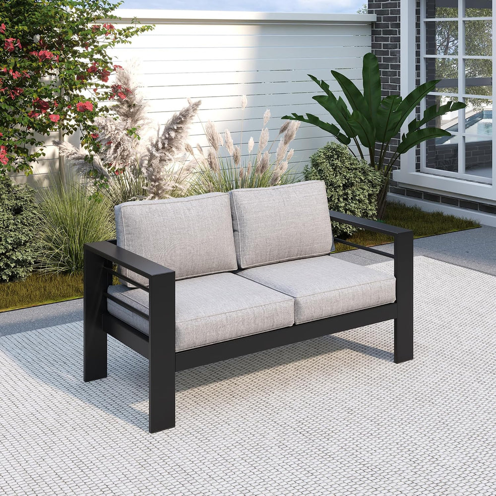 Aluminum Outdoor Loveseat, 3.2" Armrest Patio Sofa, Outside Couch for Patio