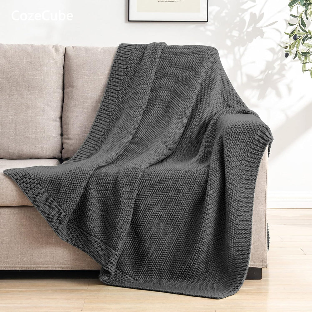 CozeCube Charcoal Grey Seed Stitch Throw Blanket 50"x60", Farmhouse...