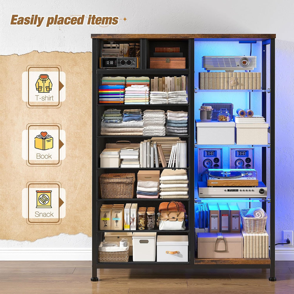 EnHomee Dresser with LED Lights & Power Outlets, 8 Drawers, 54" H, B...
