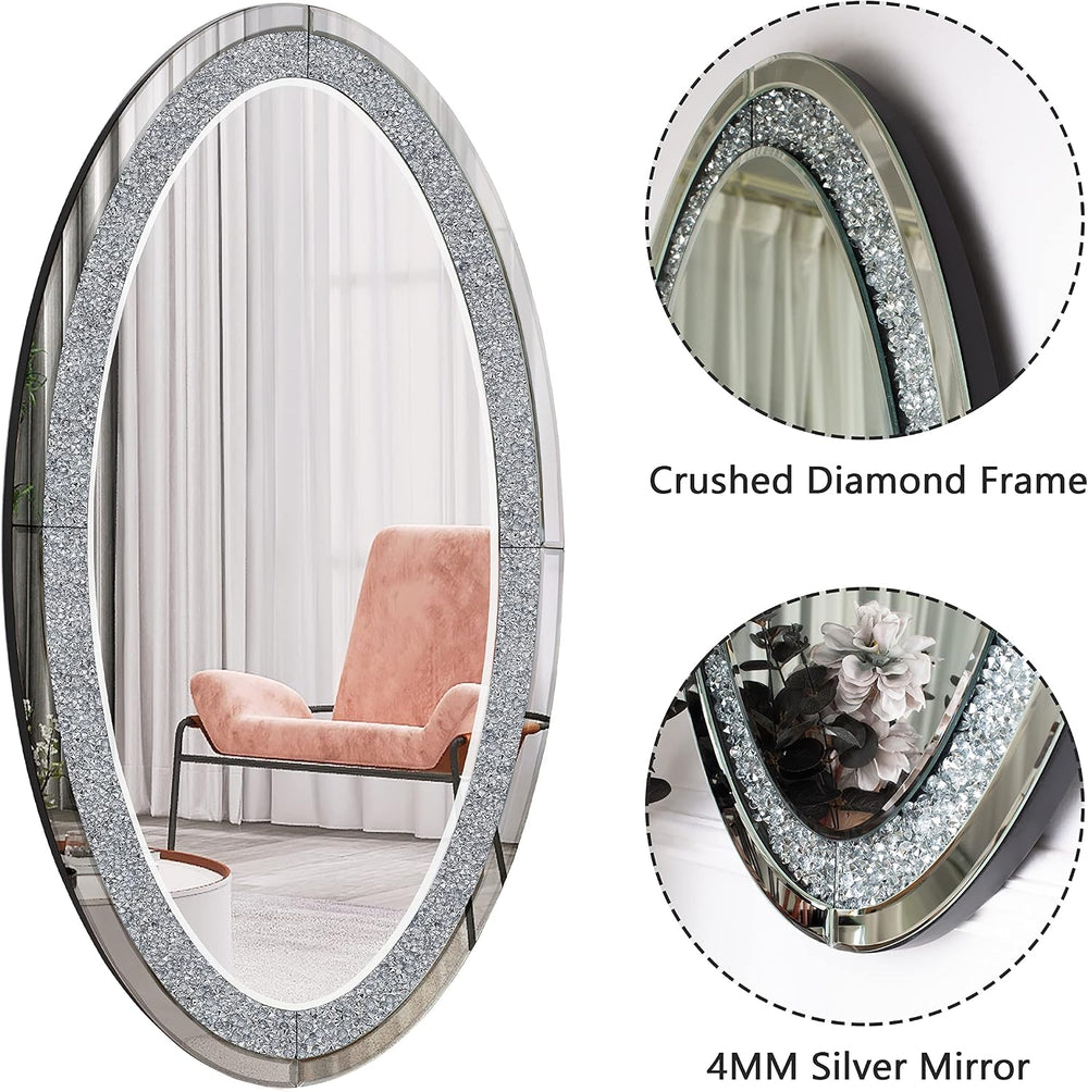 SHYFOY Oval Mirror, 36" x 23" Crushed Diamond Decorative Wall Mirror
