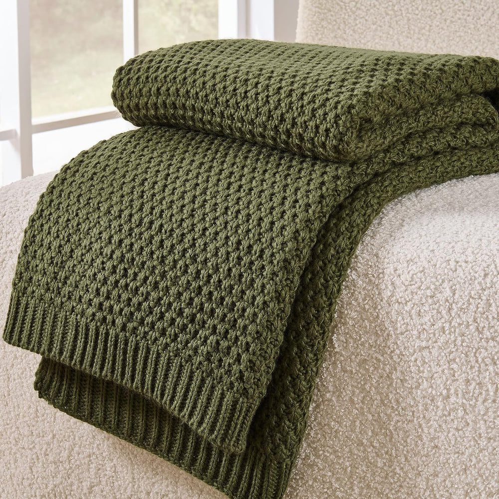Olive Green Throw Blanket, Moss Knit, 50" x 60", Earthy Olive
