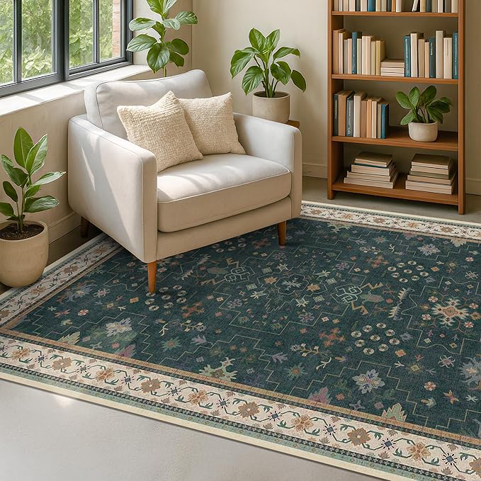 Hazo Haus Dark Green Oushak 5x8 Living Room Rug - Image 8