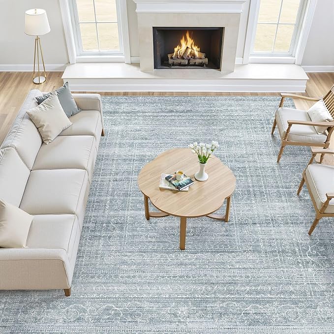 8x10 Area Rugs Living Room: Washable Large Neutral Soft Rug Farmhouse Stain - Image 6
