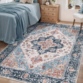 SERISSA 4x6 Boho Bedroom Rug, Washable Non Slip Vintage Blue Orange Area Rugs by SERISSAHomeDecorCollection
