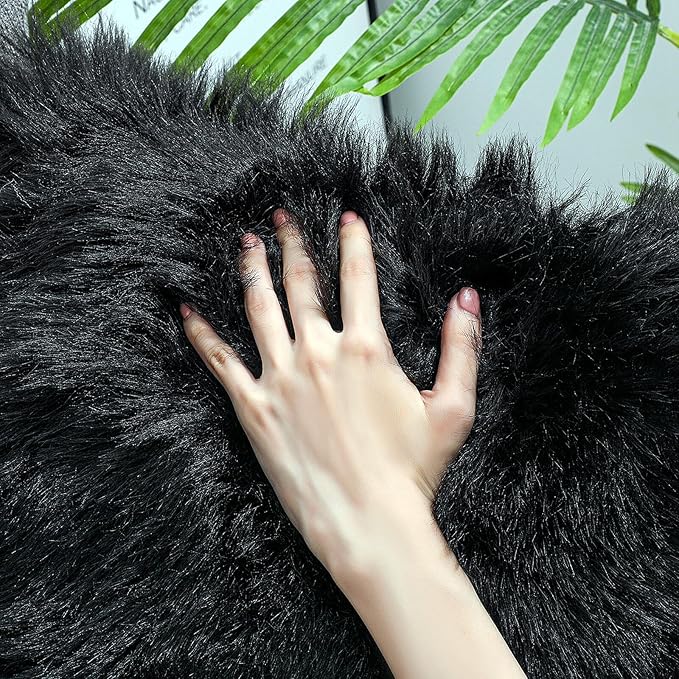 linmopm Faux Fur Rug Sheepskin Shag Fluffy Fuzzy Black 6x9 ft Rugs - Image 4