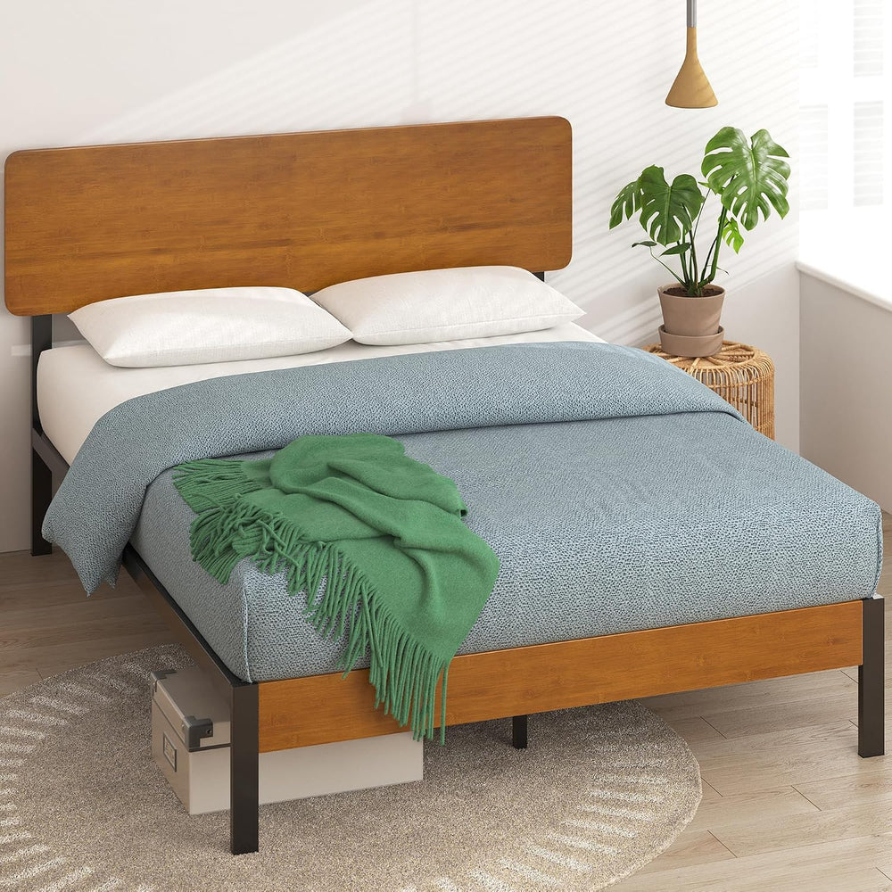 ZINUS Olivia Metal and Wood Platform Bed Frame / No Box Spring Needed / Wood ...