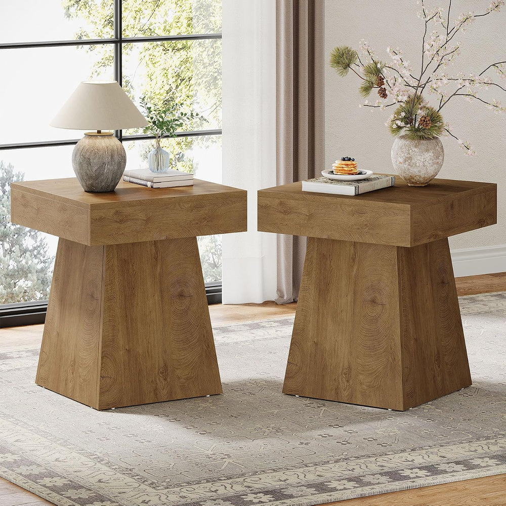 Tribesigns Small End Table Set of 2, Rustic Square Side Table with Wide Base,...