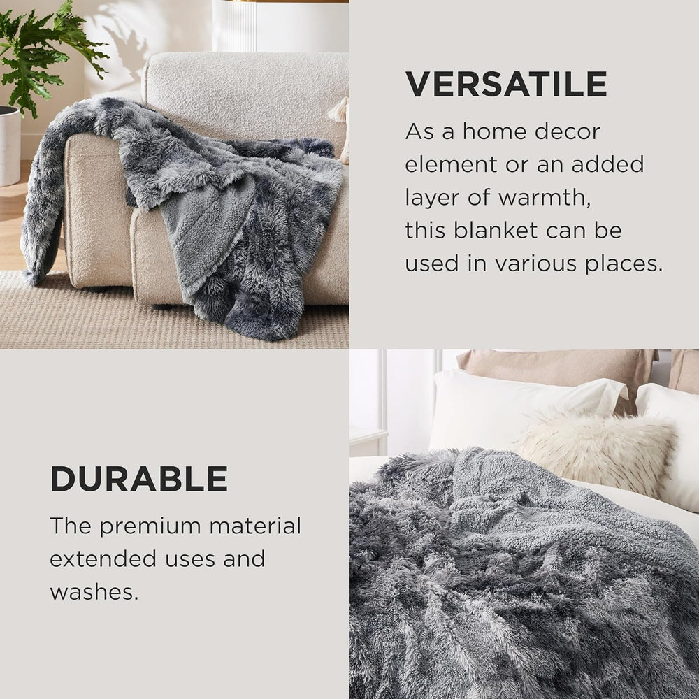 Bedsure Faux Fur Fluffy Sherpa Fleece Queen Bed Blanket Grey 90"x90"