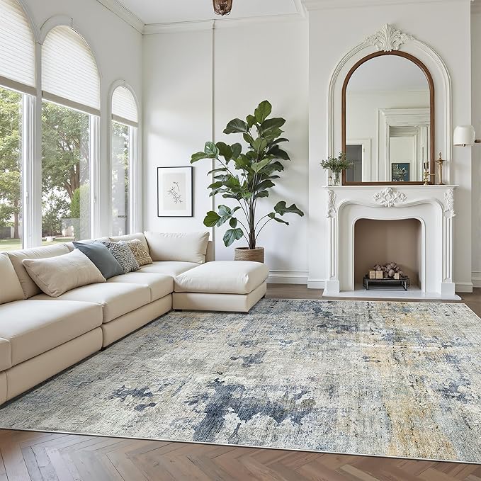 Abstract Rug 8x10 Large Living Room Rugs Neutral Modern Washable Area Rugs - Image 2