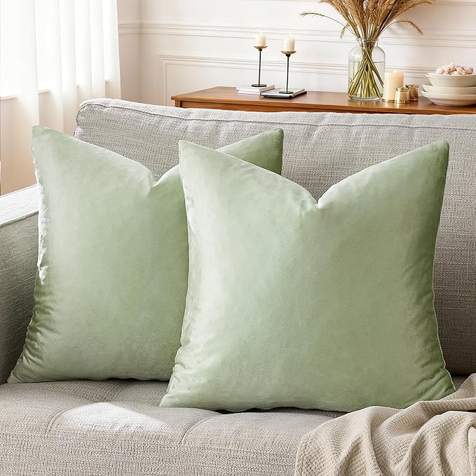GIGIZAZA Sage Green Pillow Covers 16x16 Throw Pillows Velvet Decorative Sofa - Image 5