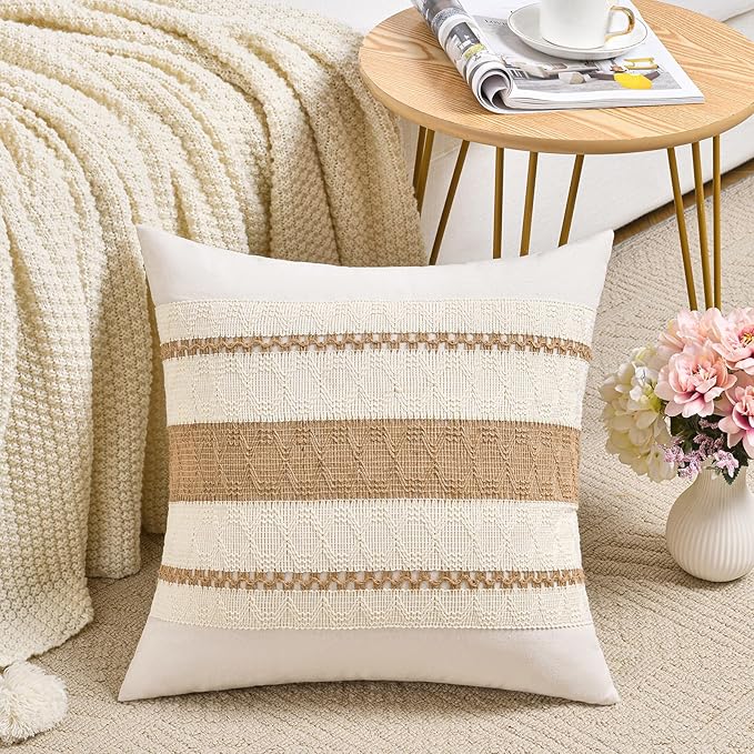 Fancy Homi Set of 1 Boho Neutral Decorative Throw Pillow Cover 18x18 Inch by Fancy+Homi